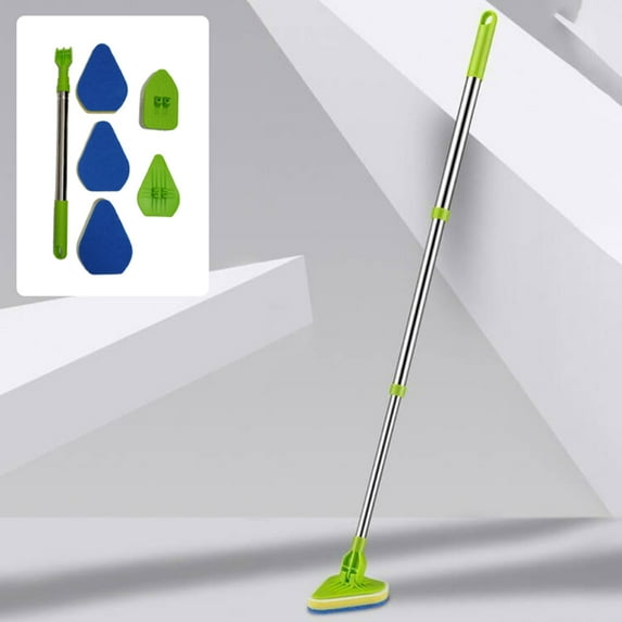 Extendable Tile Scrubber, 37 Long Handle Bath Tub Cleaner with 180° Rotatable Head & Replaceable Brush Sponge, Lightweight Stainless Steel Shower Scrubber for Floors Walls Tiles Bathtub Cleaning