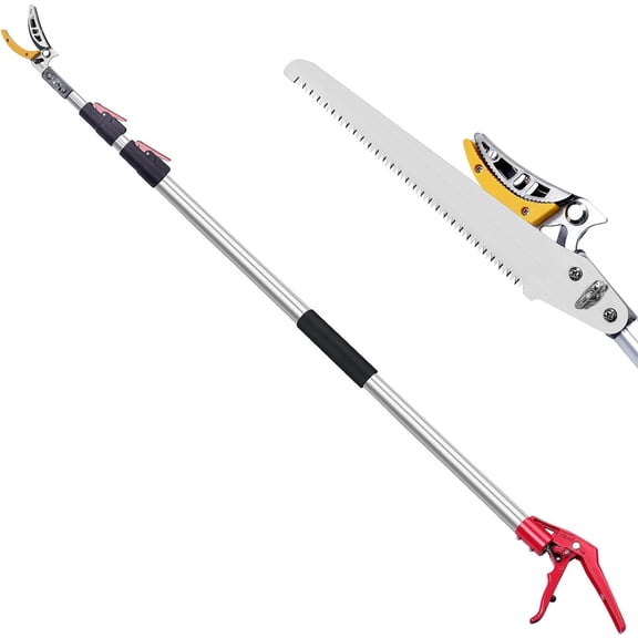 Extendable Tree Pruner 4.6-10ft, Telescoping Pole Pruner & Pole Saw with Cut & Hold Fruit Picker, Lightweight Long Reach Branch Trimmer for High Trees