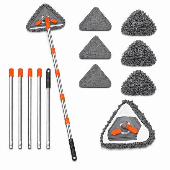 Extendable Triangle Wall Ceiling Cleaner Mop, Rotatable Microfiber Dust Mop with Multi Replacement Pads for High Hard-to-Reach Surfaces