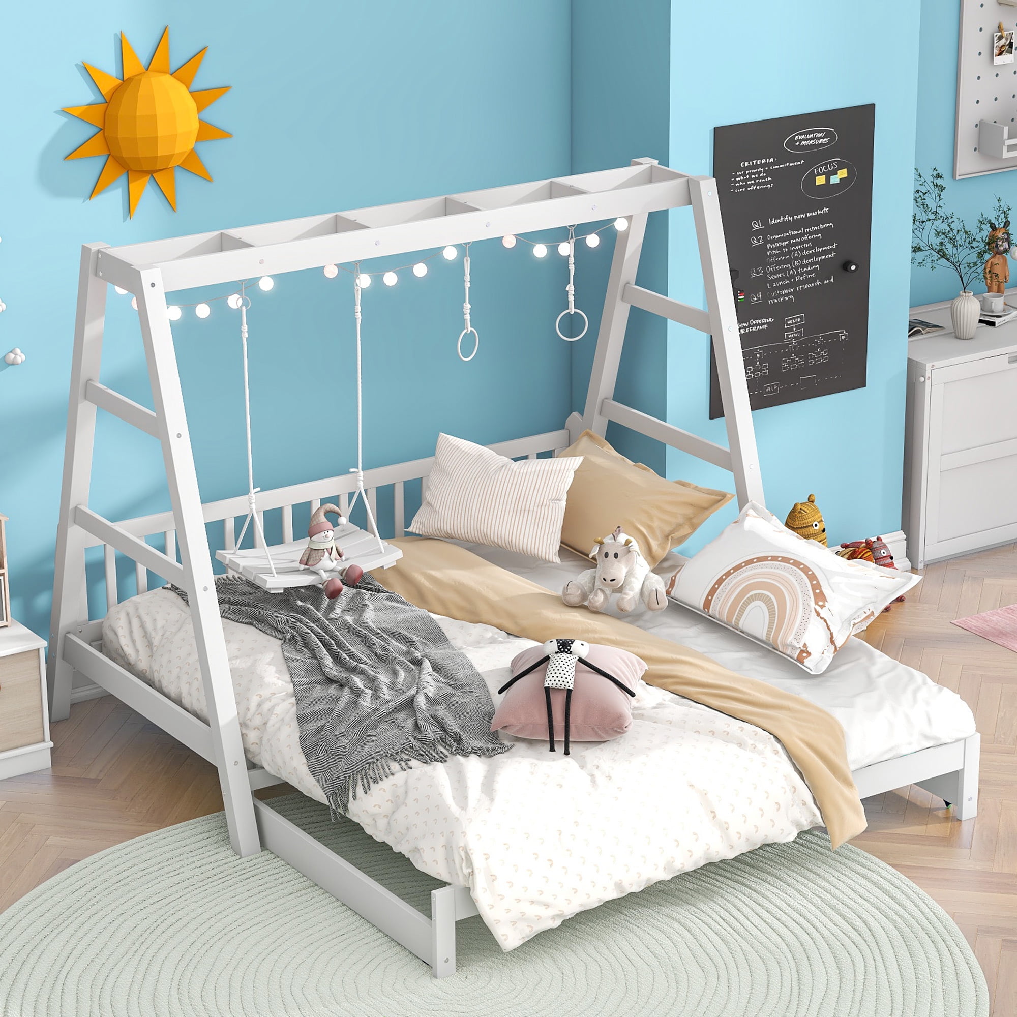 Extendable Twin Daybed with Swing and Handles,Double Twin Bed Frames