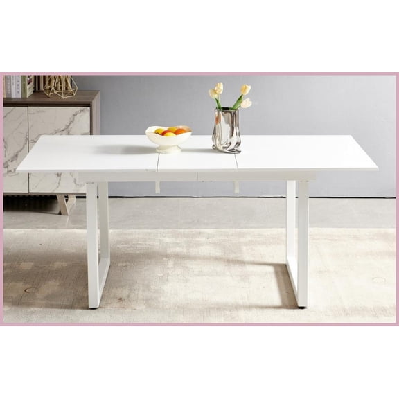 Extendable White Square Coffee Table for Living Room, Easy-Clean MDF Top & Stable Metal Legs