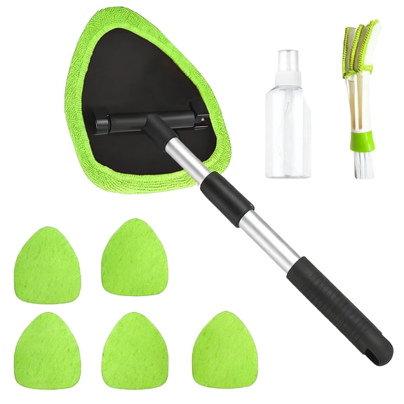 Extendable Window Cleaner with 180 Rotating Head and Microfiber Pads for Car Windshield and Home Glass