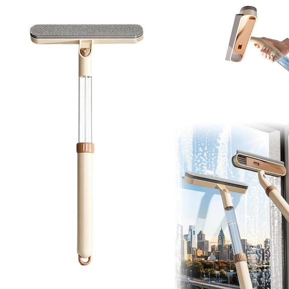 Extendable Window Squeegee,21.25" All-in-One Glass Cleaner Tool with Mesh Scrubber,1PC,Gold
