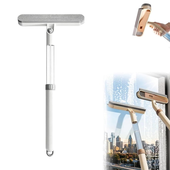 Extendable Window Squeegee,21.25" All-in-One Glass Cleaner Tool with Mesh Scrubber,1PC,White
