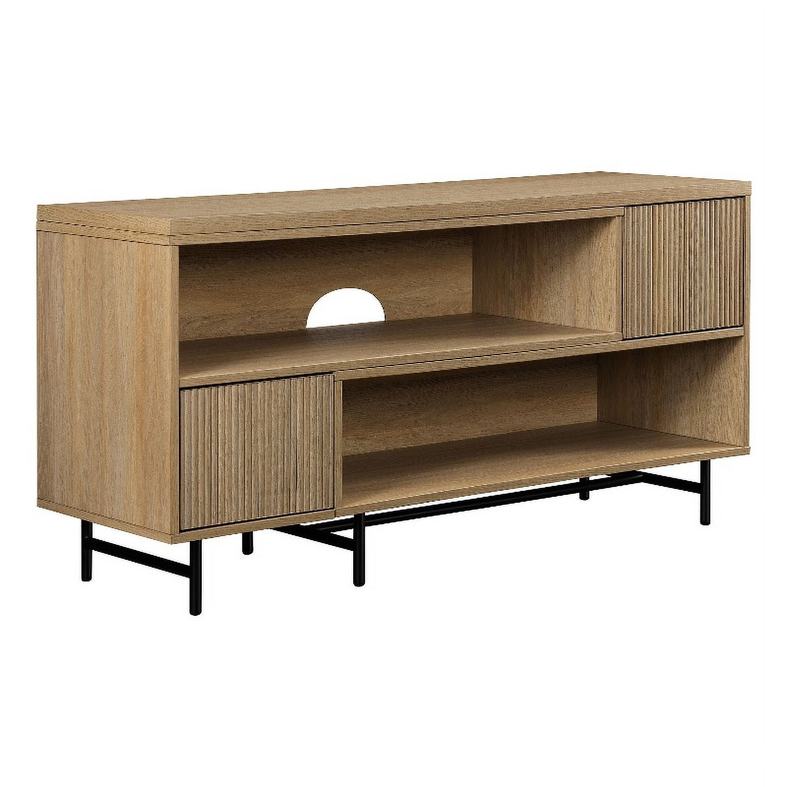 Extendable Wood Media Console with Reeded Doors Oak / Black