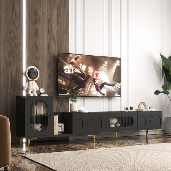 Extendable retractable wood TV console for a versatile entertainment setup
