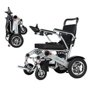 Extended 20 25miles Seat Folding Electric Wheelchair for Adults, Lightweight Foldable 500W Powered Wheelchairs, Portable Folding Carry Wheelchairs, Airline Approved Silver