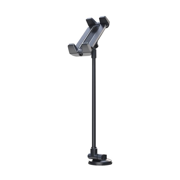 Extended Arm Device Holder for Vehicle Navigation and Video Viewing with Suction Base, Pivoting Joint, and Phone or Mobile Device Clamp