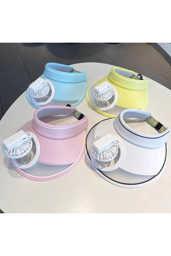 Extended Brim Empty Top Sun Hat with Cooling Fan Hair Hoop Design Kids Solid Color Sunshade Sport Hat Fashion Accessories