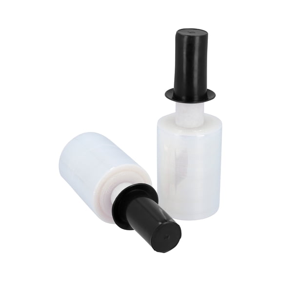 SSBM Mini Hand Stretch Wrap with Spinner Handle 5" x 1000' 12 Rolls 90 Gauge Clear Plastic Shrink Film for Packing Wrapping