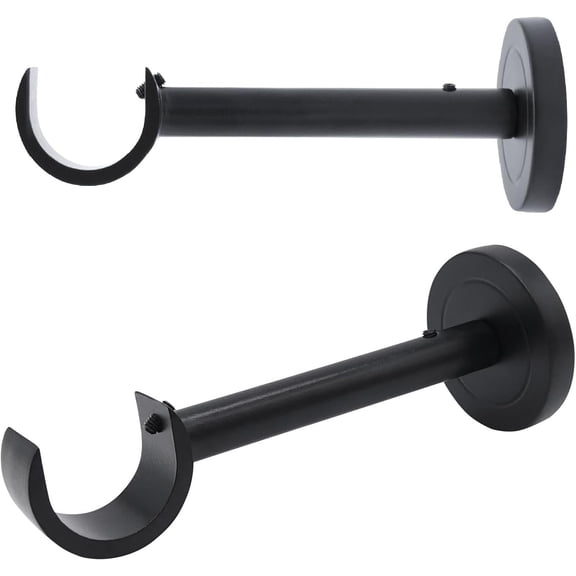 Extended Curtain Rod Brackets for Wall, Holders, 2 Pack, Black