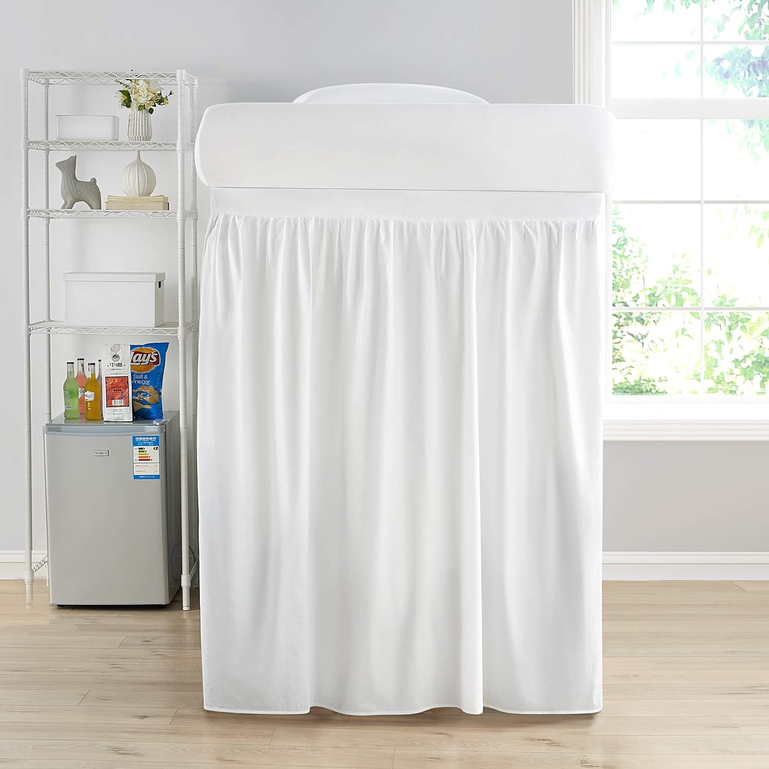 Extended Dorm Sized Cotton Bed Skirt Panel With Ties (1 Panel