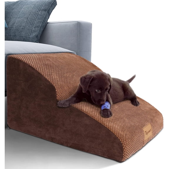 Extended Foam Dog Ramp and Steps 2 Tiers 11.8 Inch High Non-Slip Soft Foam Pet Ladder with Removable Cover