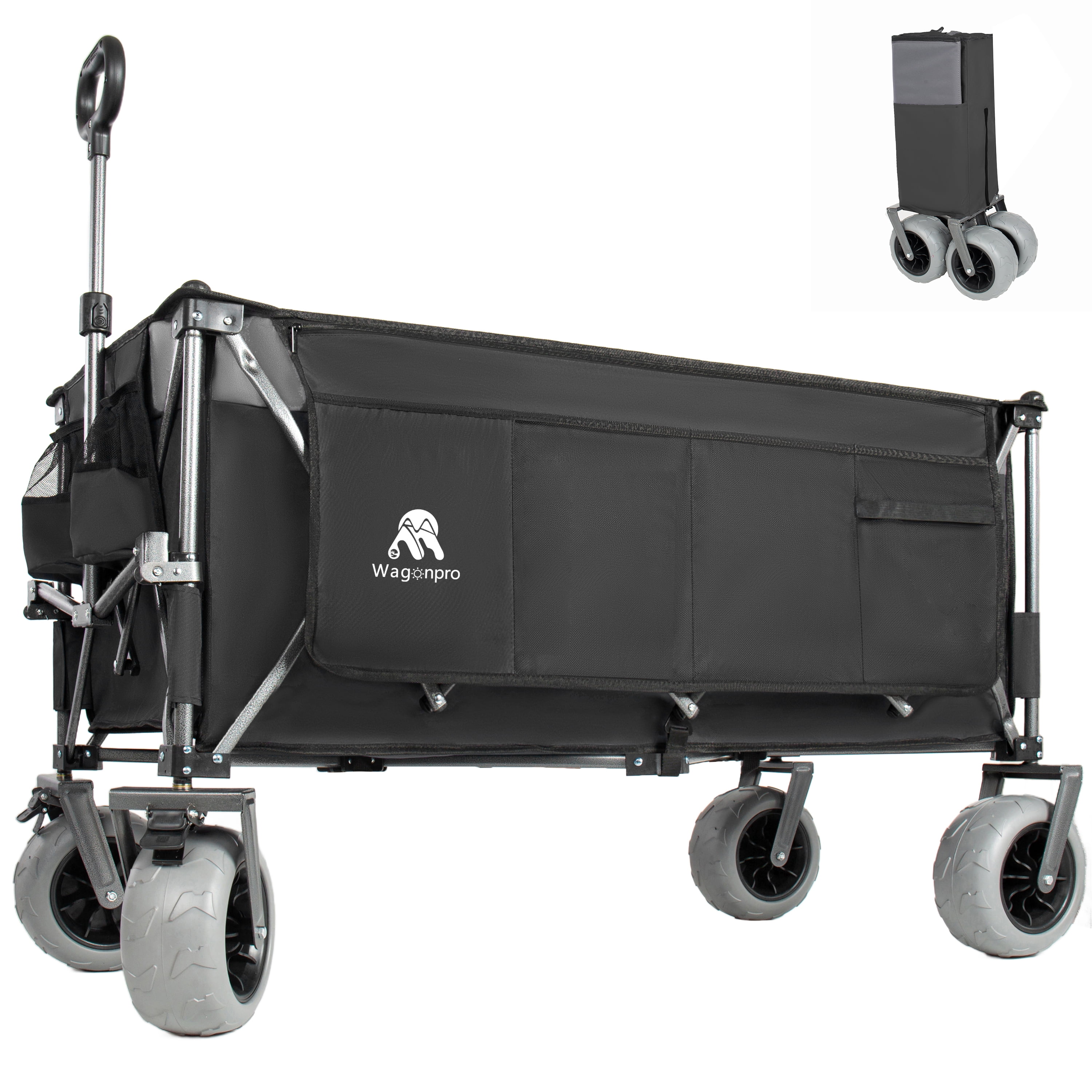 Extended Foldable Utility Wagon, Collapsible Wagon with Patented Ultra-Stable Frame, 9 Inch All-Terrain Wheels with Brakes, 600D Oxford Cloth for Beach Sports Garden