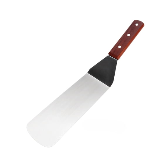 Extended Frying Spatula, Stainless Steel Wood Handle with Long Anti-Scald Anti-Oil Splash Blade for Grilling BBQ Teppanyaki Cooking