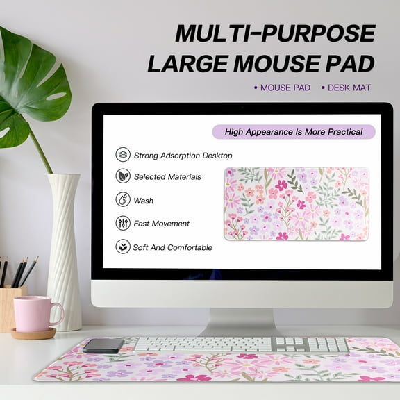 Extended Gaming Mouse Pad 23.62x11.81 Inch Non-Slip Rubber Base Precision Cloth Surface with Stitched Edge Optimized for FPS MOBA Games and PC Gaming Setup