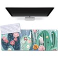 thumbnail image 1 of Extended Gaming Mouse Pad (31.5x11.8 in), Large Non-Slip Rubber Base Mousepad, Keyboard Mouse Mat Desk Pad for Work, Game - Cactus Succulents Pink White Yellow Flowers Pattern, 1 of 6