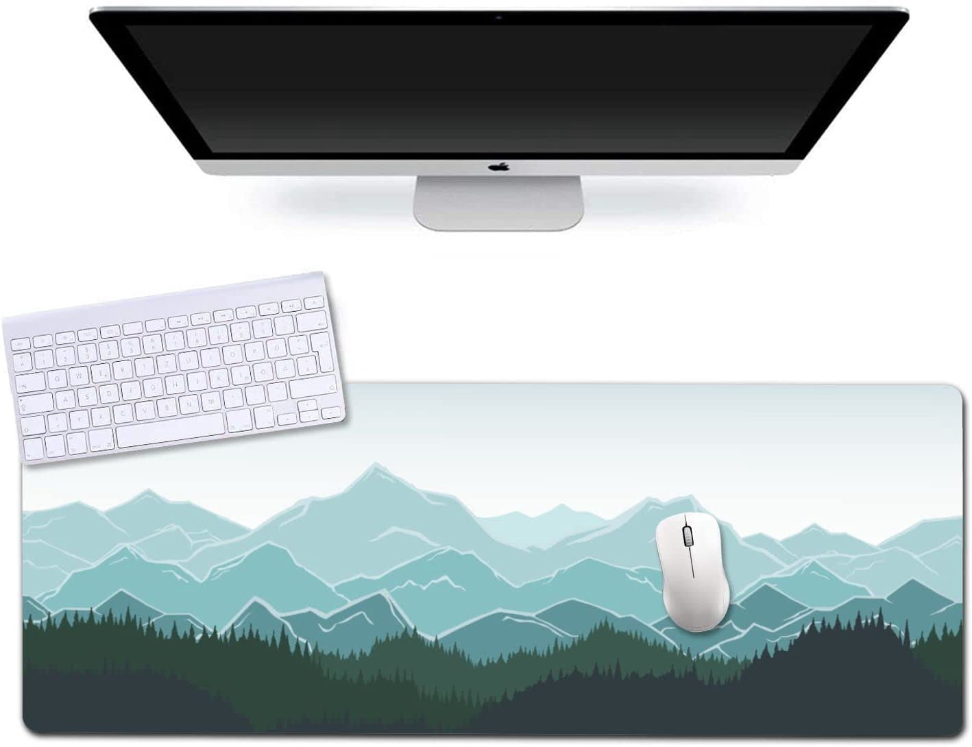 Extended Gaming Mouse Pad (31.5x11.8 in), Large Non-Slip Rubber Base Mousepad,Waterproof Keyboard Mouse Mat Desk Pad for Work, Game, Office, Home - Mountains and Forest Pattern Watercolor