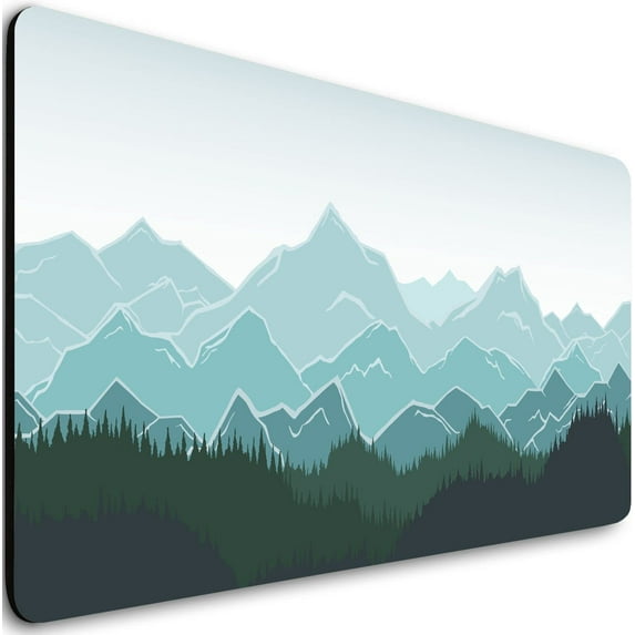 Extended Gaming Mouse Pad (31.5x11.8 in), Large Non-Slip Rubber Base Mousepad,Waterproof Keyboard Mouse Mat Desk Pad for Work, Game, Office, Home - Mountains and Forest Pattern Watercolor