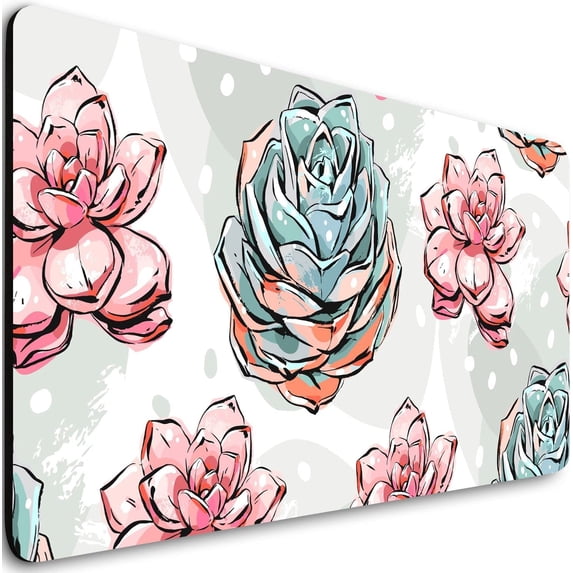 Extended Gaming Mouse Pad (31.5x11.8 in), Large Non-Slip Rubber Base Mousepad,Waterproof Keyboard Mouse Mat Desk Pad for Work, Game, Office, Home - Pink Brush Cactus Succulent Flower