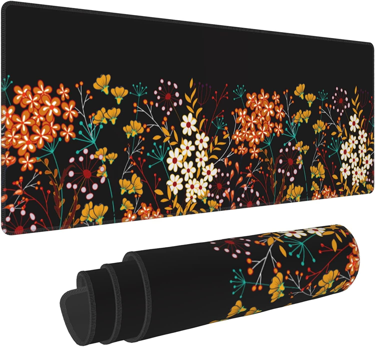 Extended Gaming Mouse Pad (31.5x12 in), Large Stable Rubber Base Mousepad with Stitched Edges, Keyboard Mouse Mat Desk Pad for Work, Game, Office, Home - Beautiful Floral