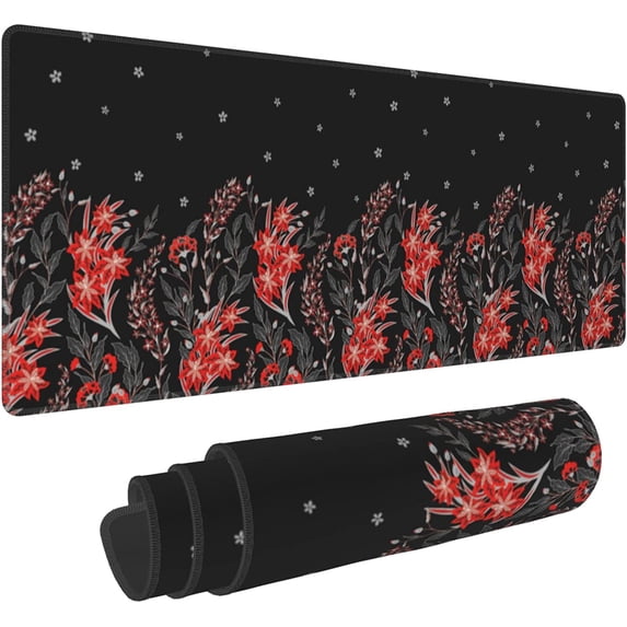 Extended Gaming Mouse Pad (31.5x12 in), Large Stable Rubber Base Mousepad with Stitched Edges, Keyboard Mouse Mat Desk Pad for Work, Game, Office, Home - Beautiful Floral