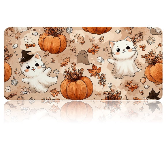 Extended Gaming Mouse Pad, 35.4"x15.7" Halloween Cats Desk Mat for Keyboard and Mouse, Non-Slip Water-Resistant