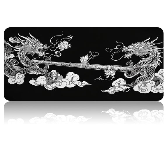 Extended Gaming Mouse Pad, 35.4"x15.7" Two Dragon Sketch Desk Mat for Keyboard and Mouse, Non-Slip Water-Resistant