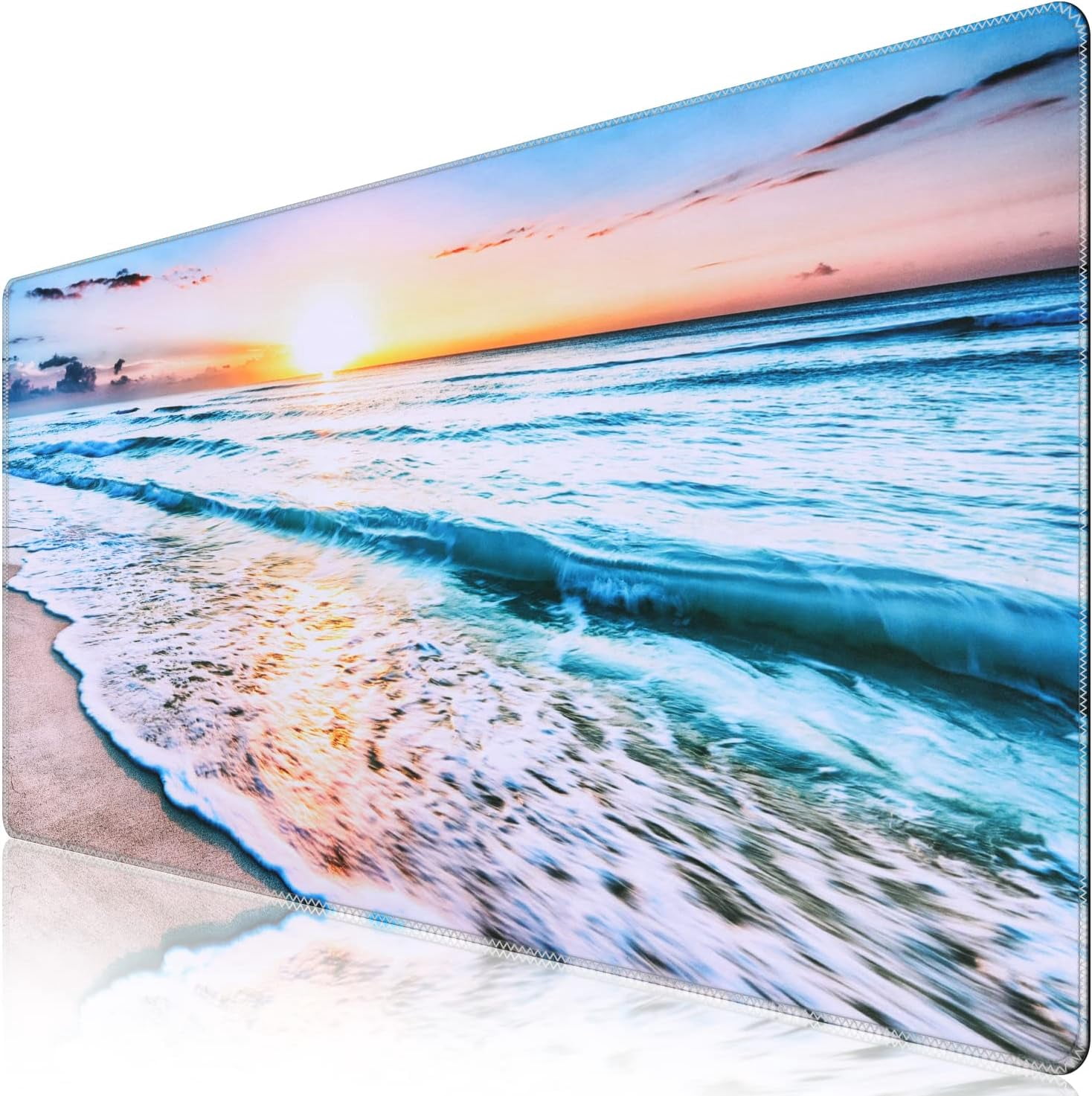 Extended Gaming Mouse Pad (35.4x15.7 in), Large 3mm Non-Slip Rubber Base Mousepad with Stitched Edges, Waterproof Keyboard Mouse Mat Desk Pad for Work, Game, Office, Home - Sun Beach