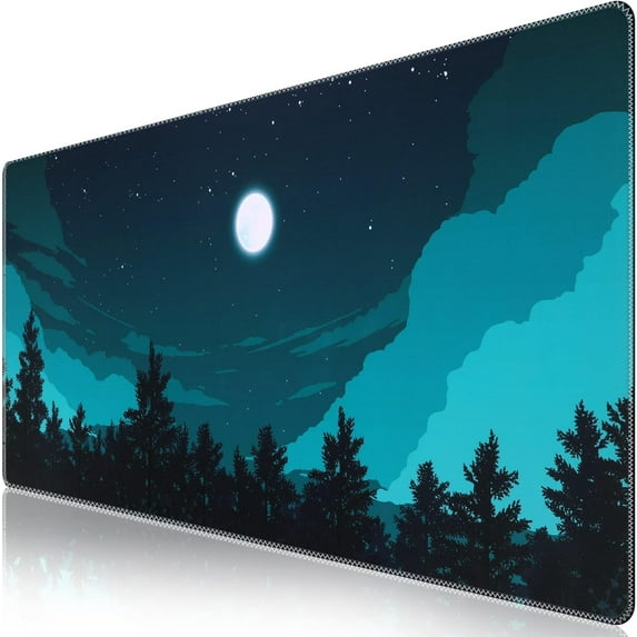 Extended Gaming Mouse Pad (35.4x15.7 in), Large 3mm Non-Slip Rubber Base Mousepad with Stitched Edges, Waterproof Keyboard Mouse Mat Desk Pad for Work, Game, Office, Home - Silent Night