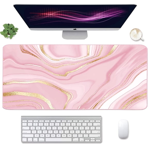 Extended Gaming Mouse Pad(35.4x15.7 in), Large Desk Pad Laptop Computer Keyboard Mat Waterproof Desk Decor Writing Pad for Work, Game, Office, Home - Pink Fluid
