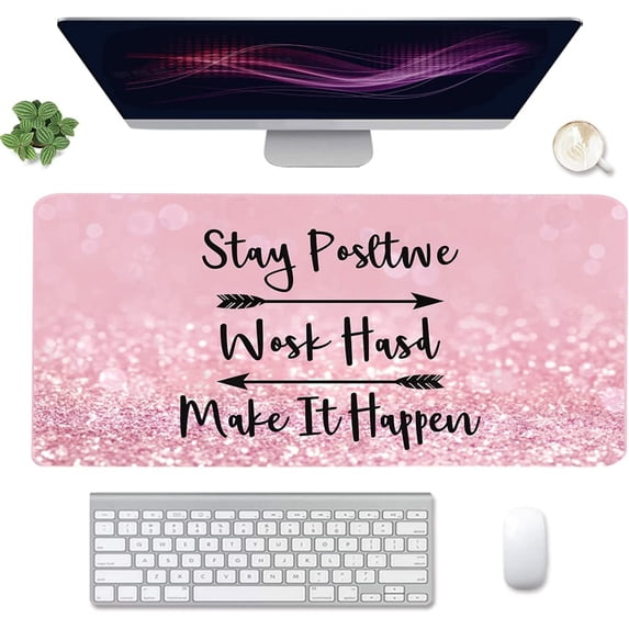 Extended Gaming Mouse Pad(35.4x15.7 in), Large Desk Pad Laptop Computer Keyboard Mat Waterproof Desk Decor Writing Pad for Work, Game, Office, Home - Pink Stay Positive