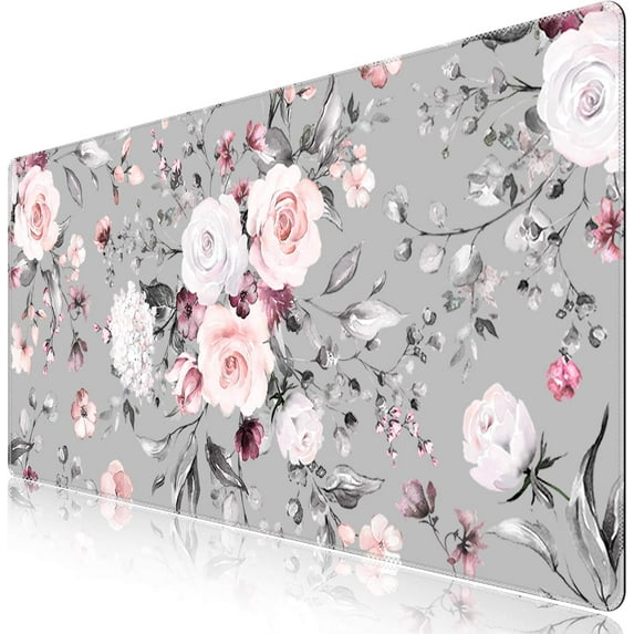Extended Gaming Mouse Pad (35.4x15.7 in), Large Non-Slip Rubber Base Mousepad with Stitched Edges, Waterproof Keyboard Mouse Mat Desk Pad for Work, Game, Office, Home - Tea Rose - XXL