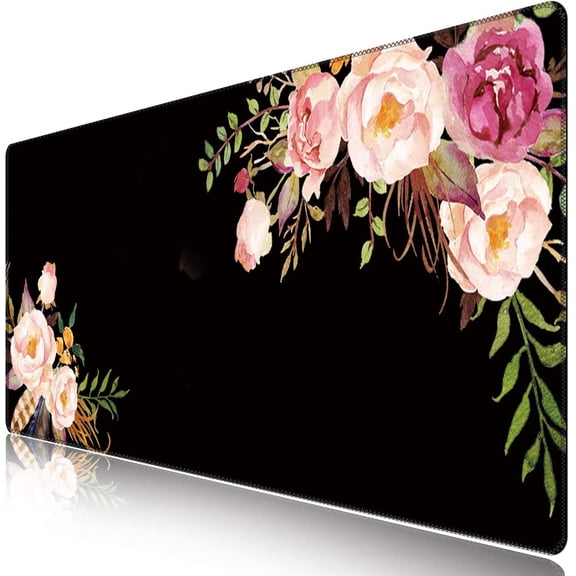 Extended Gaming Mouse Pad (35.4x15.7 in), Large Non-Slip Rubber Base Mousepad with Stitched Edges, Waterproof Keyboard Mouse Mat Desk Pad for Work, Game, Office, Home -Flower