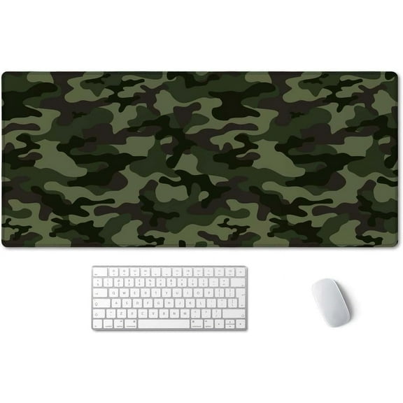 Extended Gaming Mouse Pad (35.4x15.7 in), Large Non-Slip Rubber Base Mousepad with Stitched Edges, Waterproof Keyboard Mouse Mat Desk Pad for Work, Game, Office, Home - Green Camouflage