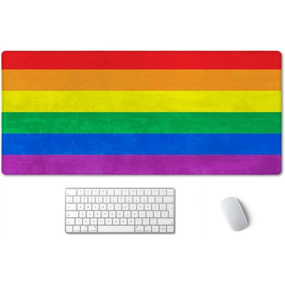 Extended Gaming Mouse Pad (35.4x15.7 in), Large Non-Slip Rubber Base Mousepad with Stitched Edges, Waterproof Keyboard Mouse Mat Desk Pad for Work, Game, Office, Home - LGBT Colored Flag of Gay
