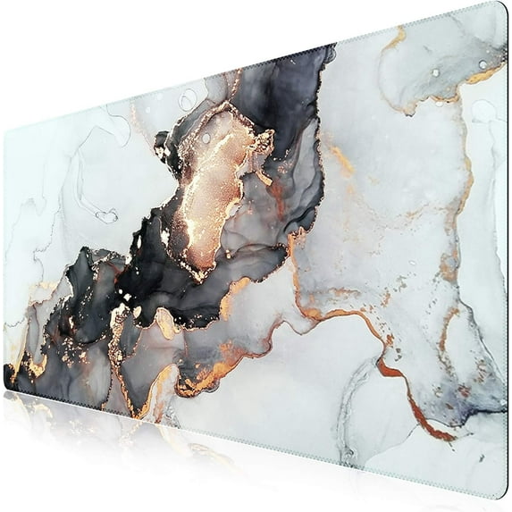 Extended Gaming Mouse Pad (35.4x15.7 in), Large Non-Slip Rubber Base Mousepad with Stitched Edges, Waterproof Keyboard Mouse Mat Desk Pad for Work, Game, Office, Home - Gray Ink Marble - XXL