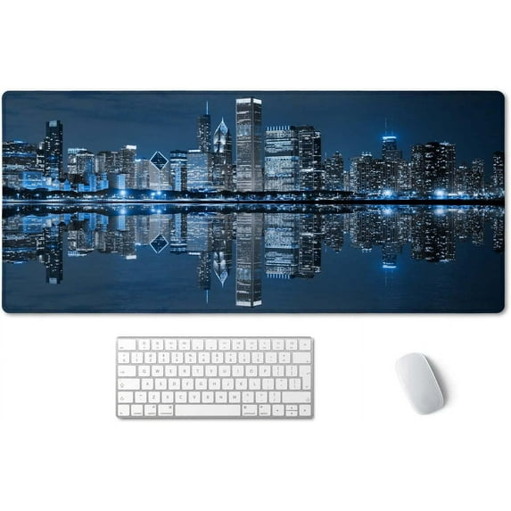 Extended Gaming Mouse Pad (35.4x15.7 in), Large Non-Slip Rubber Base Mousepad with Stitched Edges, Waterproof Keyboard Mouse Mat Desk Pad for Work, Game, Office, Home - Chicago Skyline