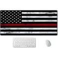 thumbnail image 1 of Extended Gaming Mouse Pad (35.4x15.7 in), Large Stable Rubber Base Mousepad with Stitched Edges, Keyboard Mouse Mat Desk Pad for Work, Game, Office, Home - Fire Fighter Thin Red Line Flag, 1 of 6