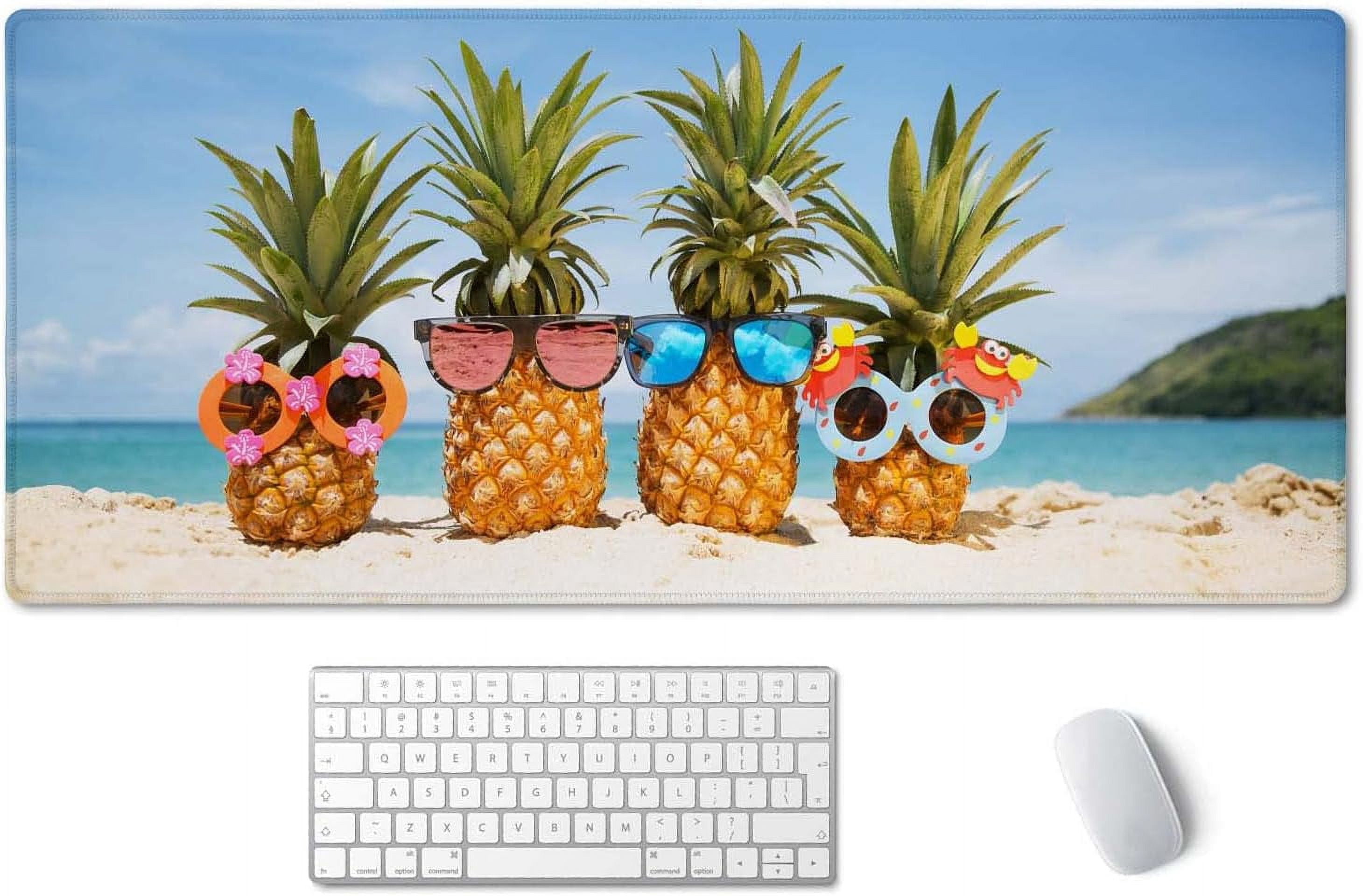 Extended Gaming Mouse Pad (35.4x15.7 in), Large Stable Rubber Base Mousepad with Stitched Edges, Keyboard Mouse Mat Desk Pad for Work, Game, Office, Home - Funny Pineapples