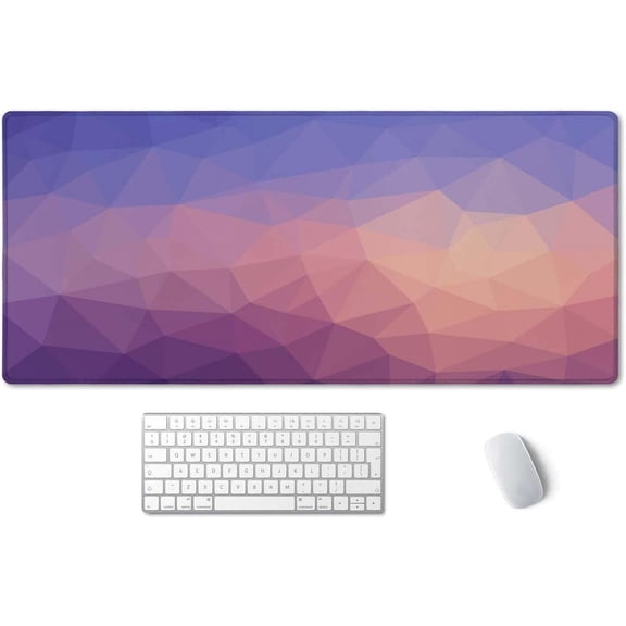 Extended Gaming Mouse Pad (35.4x15.7 in), Large Stable Rubber Base Mousepad with Stitched Edges, Keyboard Mouse Mat Desk Pad for Work, Game, Office, Home - Light Blue Purple Triangle
