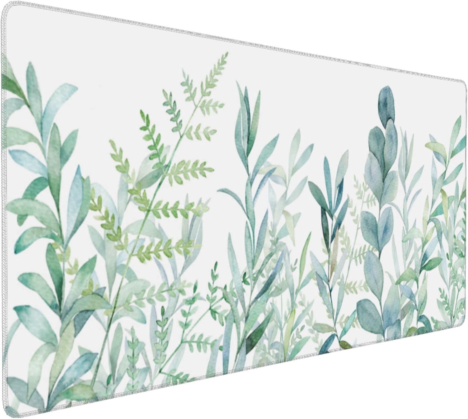 Extended Gaming Mouse Pad (35.4x15.7 inch 3mm Thick), Soft Cute Desk pad Extra Waterproof Thicken Large XXL Mouse pad with Non-Slip Rubber Base & Stitched Edges-Green Plants
