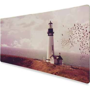 Extended Gaming Mouse Pad, 3mm Thick XX-Large Non-Slip Rubber Base Mousepad with Stitched Edges,Non-Slip Base,Waterproof Keyboard Mouse Mat Desk Pad for Work, Game, Office(Lighthouse)