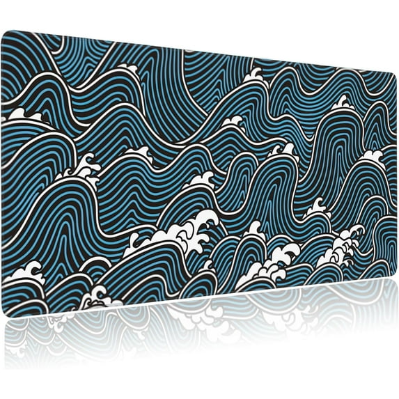 Extended Gaming Mouse Pad Abstract Ocean Waves Large Mousepad with Stitched Edges,Anti-Slip Rubber Base Keyboard Mouse Mat Desk Pad for Gaming Home Office 35.4 x 15.7 inches