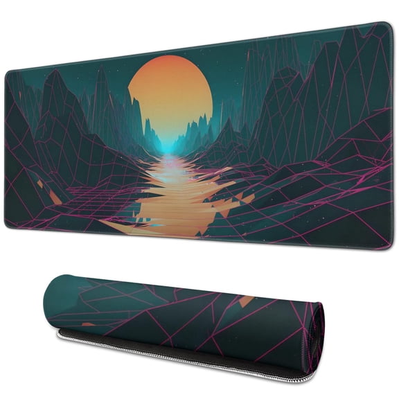 "Extended Gaming Mouse Pad Featuring Aesthetic Mountain Artwork: Large 31.5x11.8 Inch, Stable Rubber Base, Stitched Edges for Work, Game & Office"