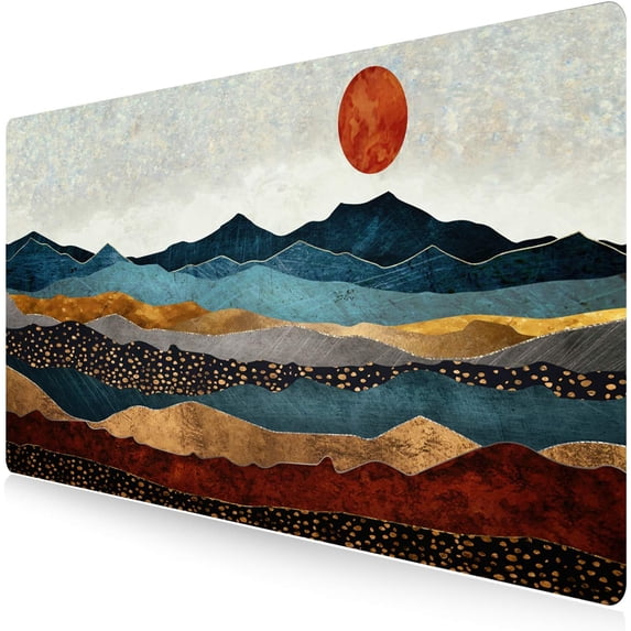 Extended Gaming Mouse Pad Large Desk Mat XXL 35.4x15.7in Mouse Pad Non-Slip Rubber Base Keyboard Pad Waterproof Desktop Mat for Laptop Computer Work Game Home Office-Abstract Red Sun