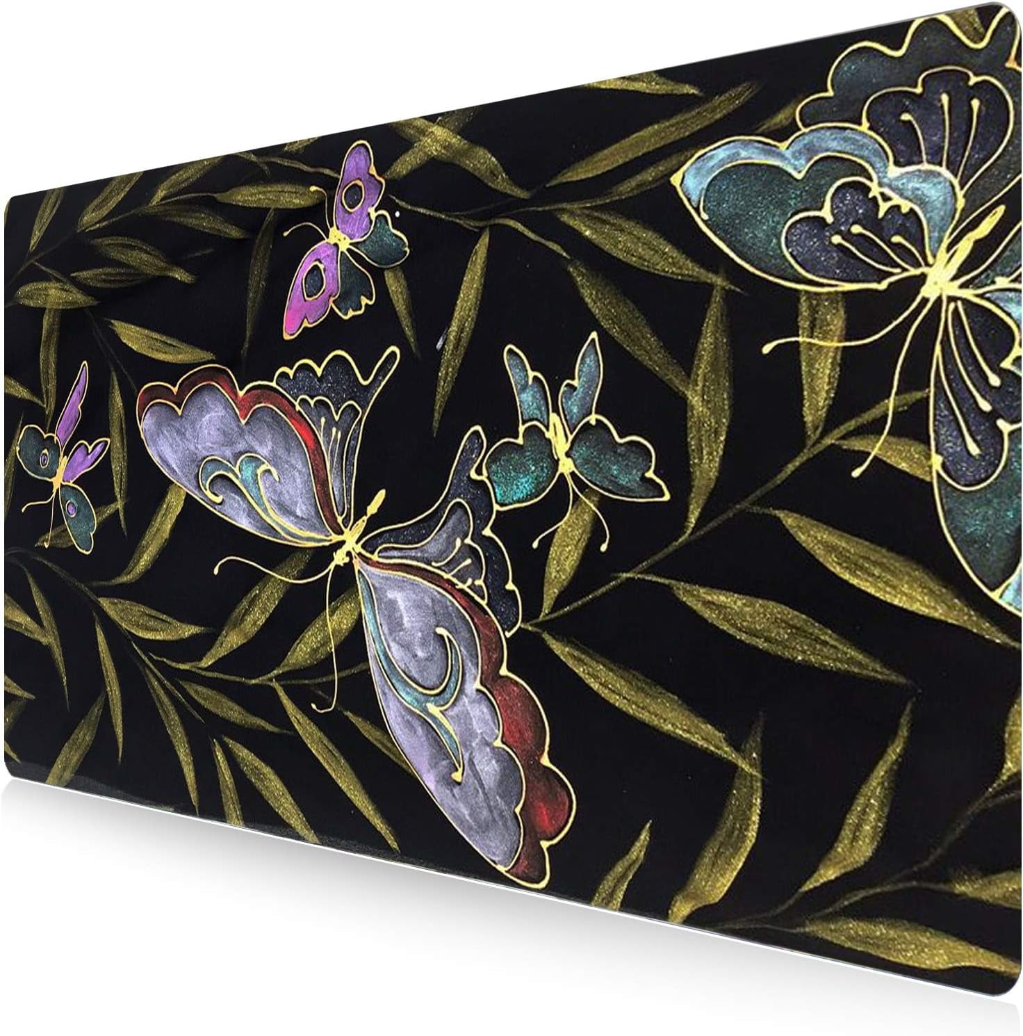 Extended Gaming Mouse Pad Large Desk Mat XXL 35.4x15.7in Mouse Pad Non-Slip Rubber Base Keyboard Pad Waterproof Desktop Mat for Laptop Computer Work Game Home Office-Butterfly Leaves