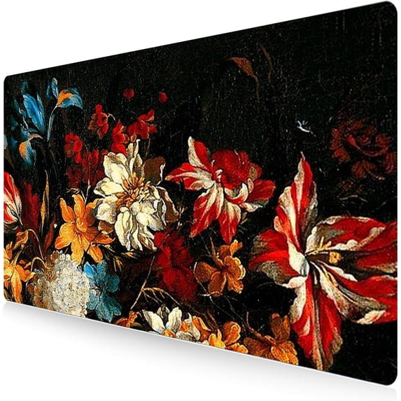 Extended Gaming Mouse Pad Large Desk Mat XXL 35.4x15.7in Mouse Pad Non-Slip Rubber Base Keyboard Pad Waterproof Desktop Mat for Laptop Computer Work Game Home Office-Painting Flower