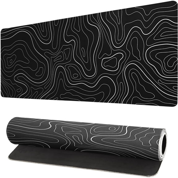 Extended Gaming Mouse Pad, Large Gaming Mouse Waterproof with Stitched Edges, Non-Slip Desktop Pad for Home and Office, Level Up Your 31.5x11.8 Inch… (Black Topographic)