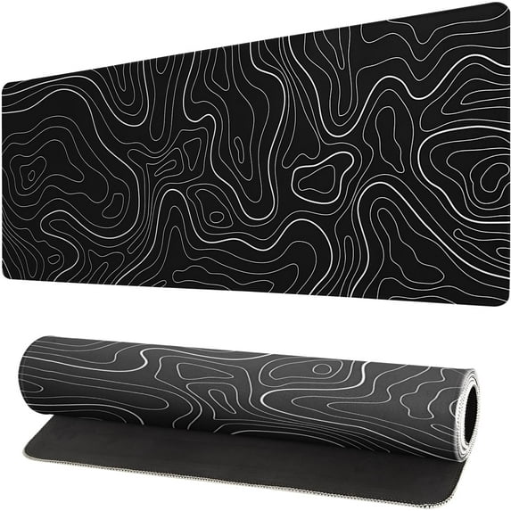 Extended Gaming Mouse Pad, Large Gaming Mouse Waterproof with Stitched Edges, Non-Slip Desktop Pad for Home and Office, Level Up Your 31.5x11.8 Inch\u2026 (Black Topographic)